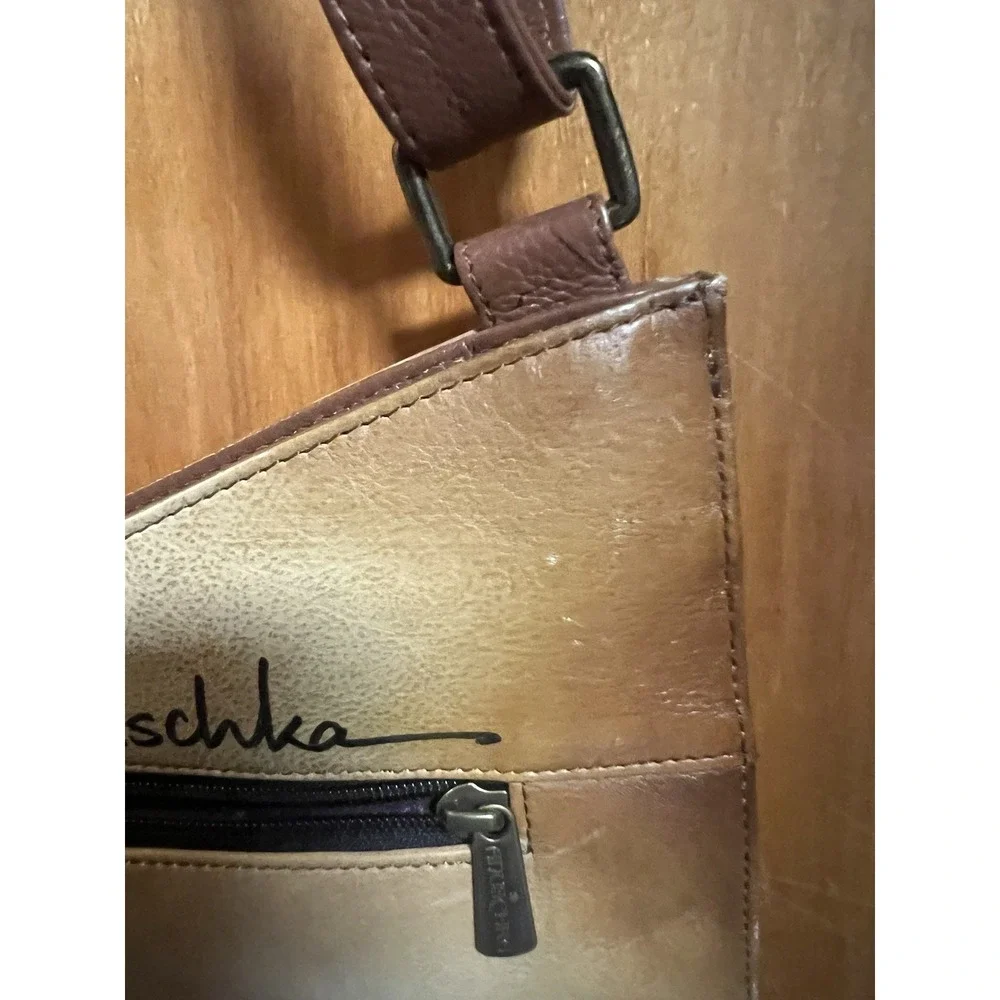 Anuschka Hand Painted Leather Rustic Floral‎ Crossbody Organizer Bag Purse 13x12
